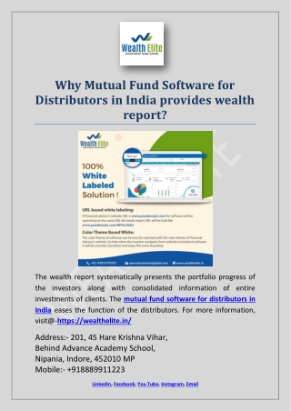 Why Mutual Fund Software for Distributors in India provides wealth report?