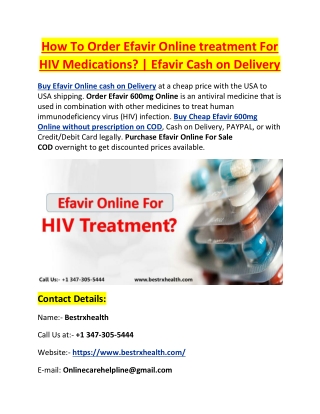 How To Order Efavir Online treatment For HIV Medications?