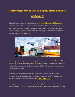 Technologically powered Supply chain services at Advatix