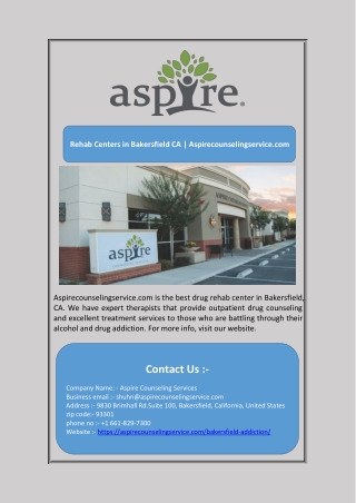 Rehab Centers in Bakersfield CA | Aspirecounselingservice.com