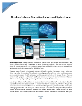 Alzheimer’s Disease Newsletter, Industry and Updated News