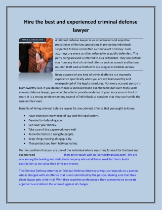 Hire the best and experienced criminal defense lawyer