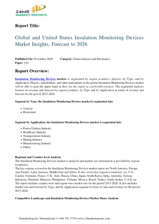 Insulation Monitoring Devices Market Insights, Forecast to 2026