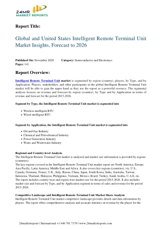 Intelligent Remote Terminal Unit Market Insights, Forecast to 2026