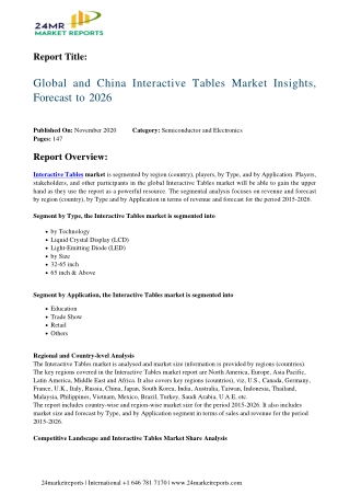 Interactive Tables Market Insights, Forecast to 2026