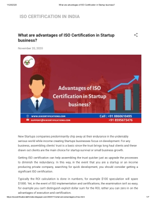 What are advantages of ISO Certification in Startup business?