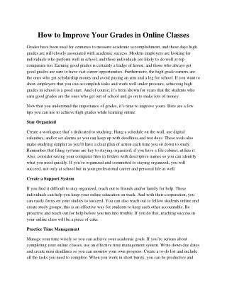 How to Improve Your Grades in Online Classes