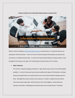 4 Ways to Enhance Your Information Memorandum or Business Plan