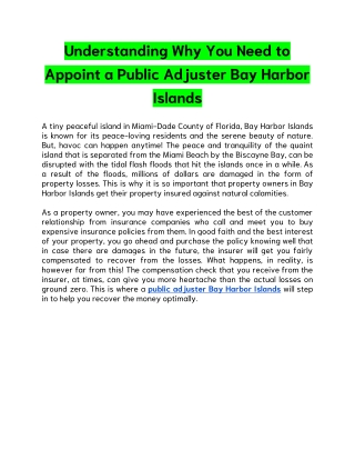 Understanding Why You Need to Appoint a Public Adjuster Bay Harbor Islands