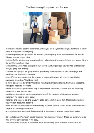 The Best Moving Companies Just For You