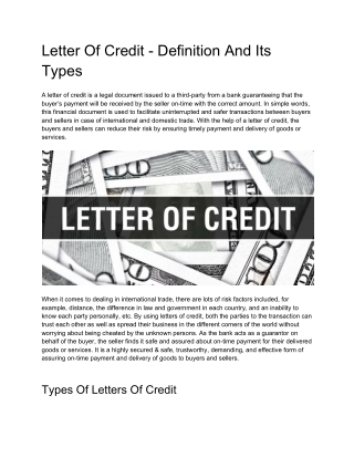 Letter Of Credit - Definition And Its Types