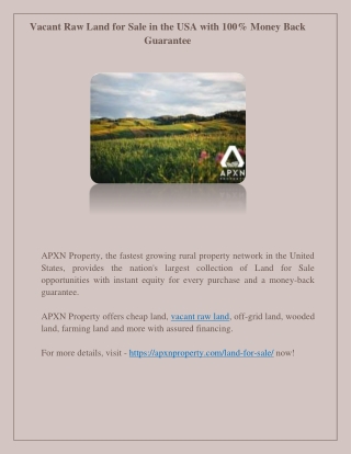 Vacant Raw Land for Sale in the USA with 100% Money Back Guarantee - APXN Property