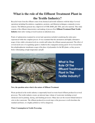 What is the role of the Effluent Treatment Plant in the Textile Industry?