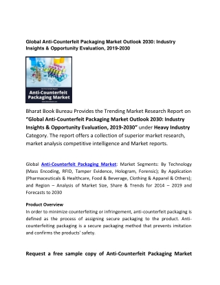 Global Anti-Counterfeit Packaging Market 2030 Industry Insights and Research Report 2019-2030