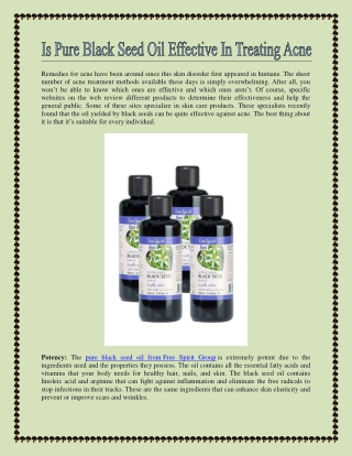 Is Pure Black Seed Oil Effective In Treating Acne