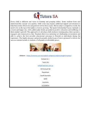 Top Class English Tutoring Services in Adelaide