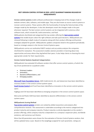 Best Version Control Systems in 2020- Latest Quadrant Ranking Released by 360Quadrants