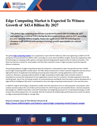 Edge Computing Market is Expected To Witness Growth of  $43.4 Billion By 2027