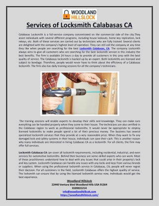 Services of Locksmith Calabasas CA