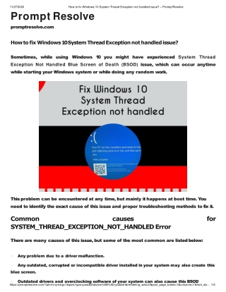 How to fix Windows 10 System Thread Exception not handled issue?