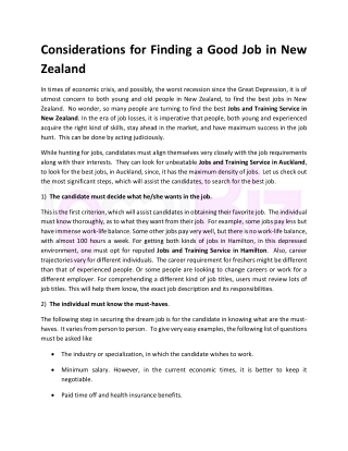 Considerations for Finding a Good Job in New Zealand