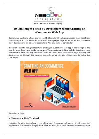 10 Challenges Faced by Developers while Crafting an eCommerce Web App