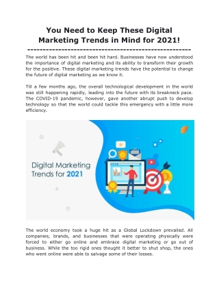 You Need to Keep These Digital Marketing Trends in Mind for 2021!