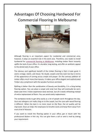 Advantages Of Choosing Hardwood For Commercial Flooring In Melbourne