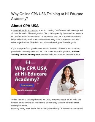 Why Online CPA USA Training at Hi-Educare Academy?