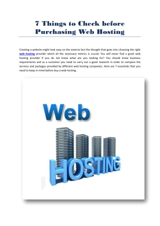 7 Things to Check before Purchasing Web Hosting