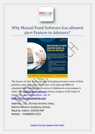 Why Mutual Fund Software has allowed alert Feature to Advisors?