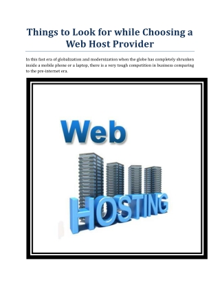 Things to Look for while Choosing a Web Host Provider