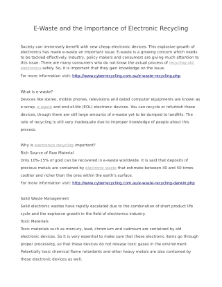 E-Waste and the Importance of Electronic Recycling