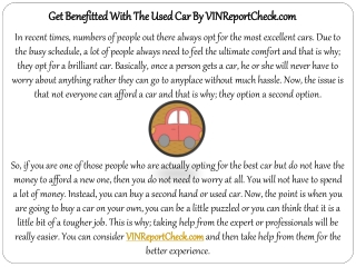 Get Benefitted With The Used Car By Vinreportcheck.com