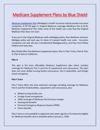 Medicare Supplement Plans by Blue Shield