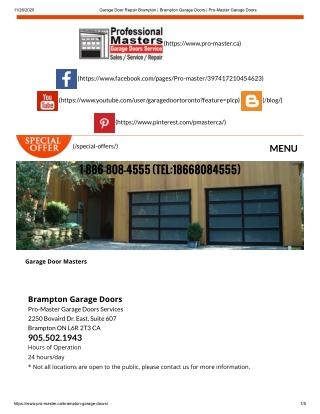 Best Garage Doors Repair Services in  Brampton | Pro-Master Garage door Service