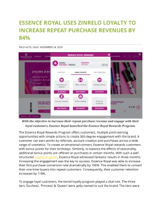 Essence Royal uses Zinrelo Loyalty to increase repeat purchase revenues by 84%