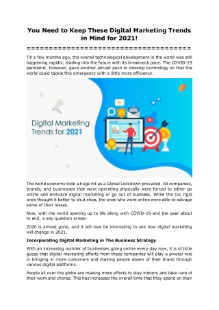 You Need to Keep These Digital Marketing Trends in Mind for 2021!