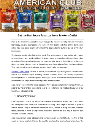 Get the Best Loose Tobaccos from Smokers Outlet