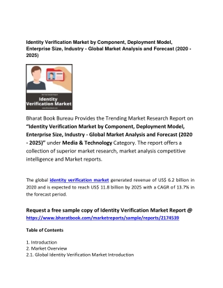 Global Identity Verification Market Application and Forecasts 2020-2025