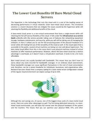 The Lower Cost Benefits Of Bare Metal Cloud Servers