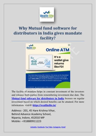 Why Mutual fund software for distributors in India gives mandate facility?