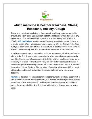 which medicine is best for weakness, Stress, Headache, Anxiety, Cough