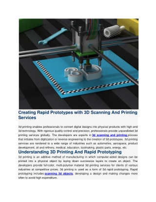 Creating Rapid Prototypes With 3D Scanning And Printing Services