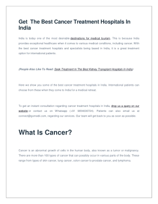 Get  The Best Cancer Treatment Hospitals In India