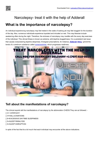 Narcolepsy- treat it with the help of Adderall