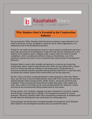 Why Stainless Steel is Essential in the Construction Industry