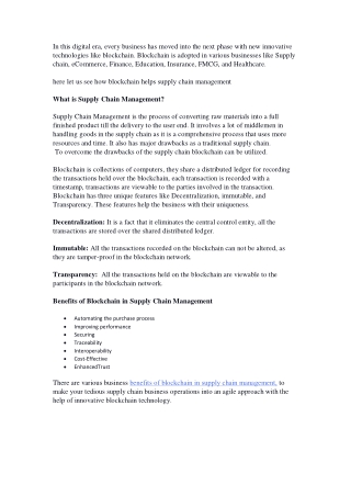 Utilize the benefits of blockchain in your supply chain management