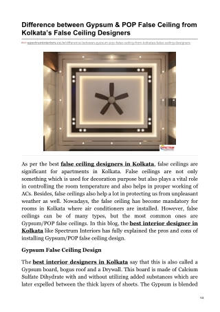 Difference between Gypsum & POP False Ceiling from Kolkata’s False Ceiling Designers