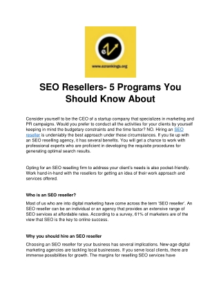 SEO Resellers- 5 Programs You Should Know About